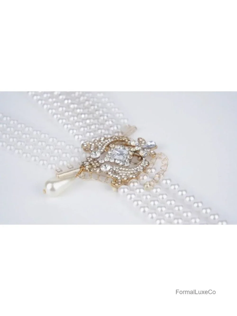 Vintage 1920s Bridal Choker Necklace Layered Tassels Rhinestone Pearl